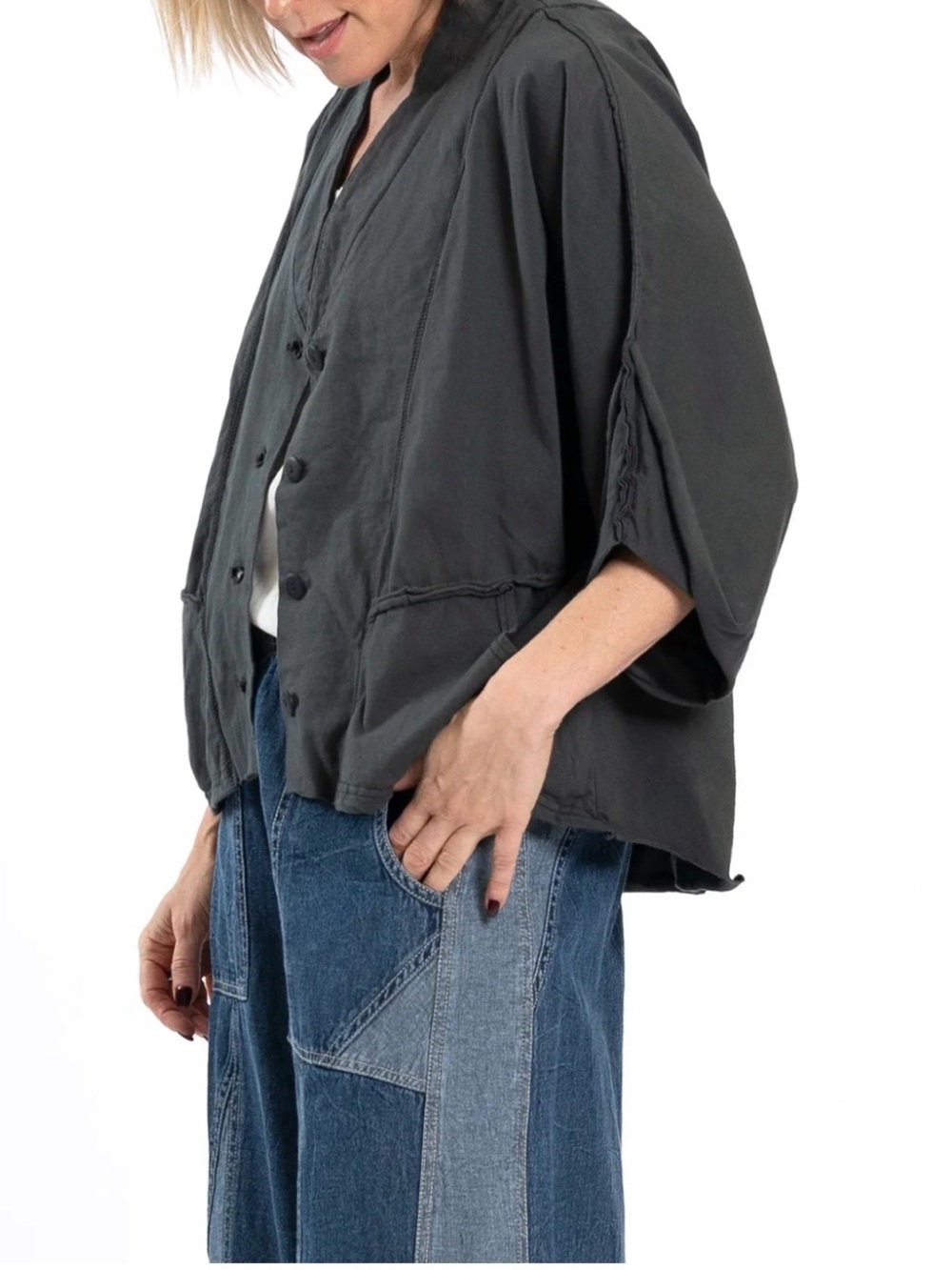 Cynthia Ashby Ellipse Olive Green Button-Front Dolman Jacket
